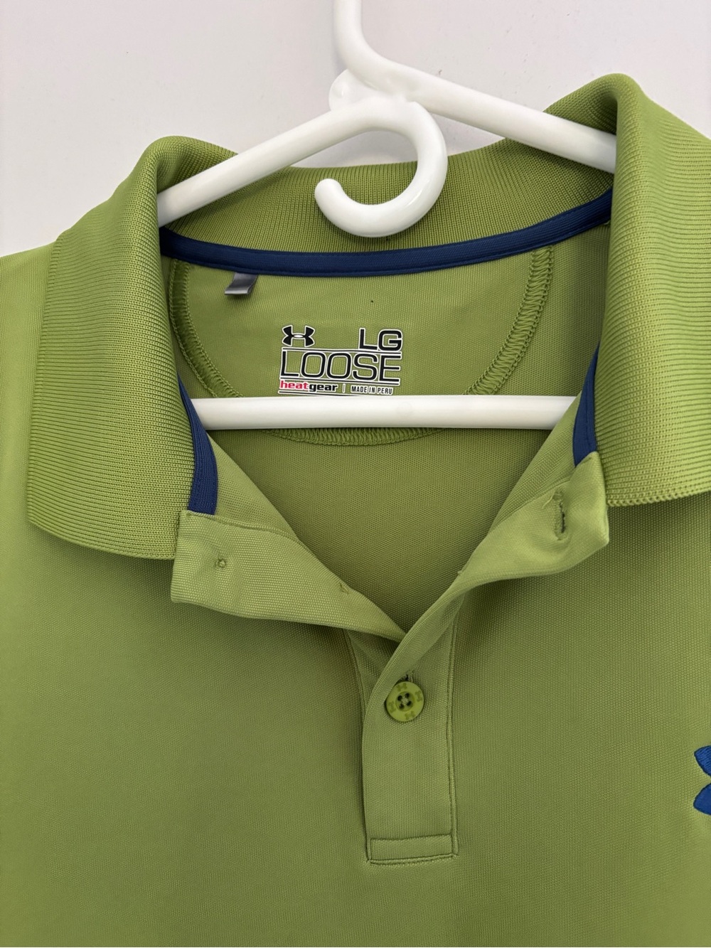 Under Armour Green Large SunmerPolo Shirt Heat Gear Loose with Blue Logo 50 x 29 - Picture 4 of 10